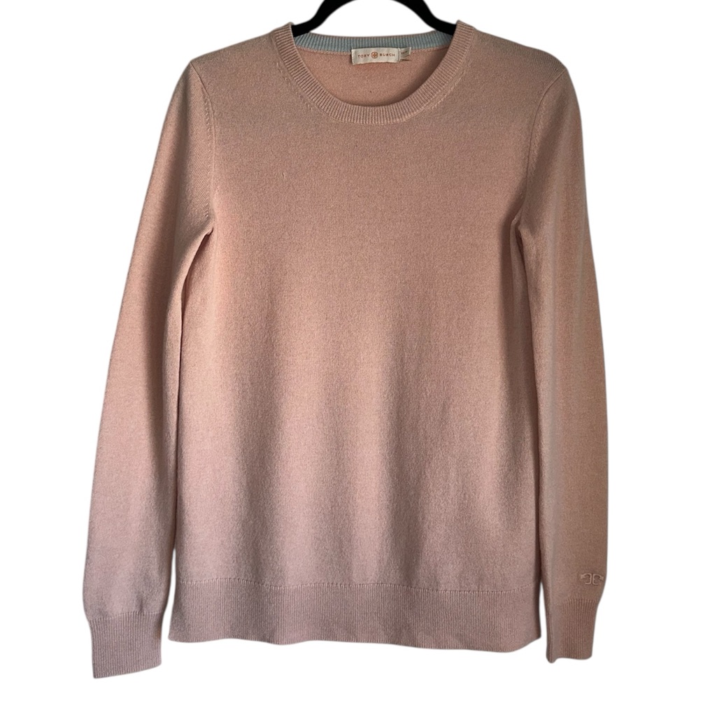 Tory Burch Size Xs Pale Pink 100% Cashmere Crewneck Sweater Pullover